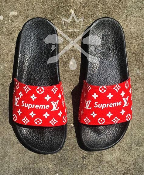 red supreme louis vuitton slides|louis vuitton supreme shoes.